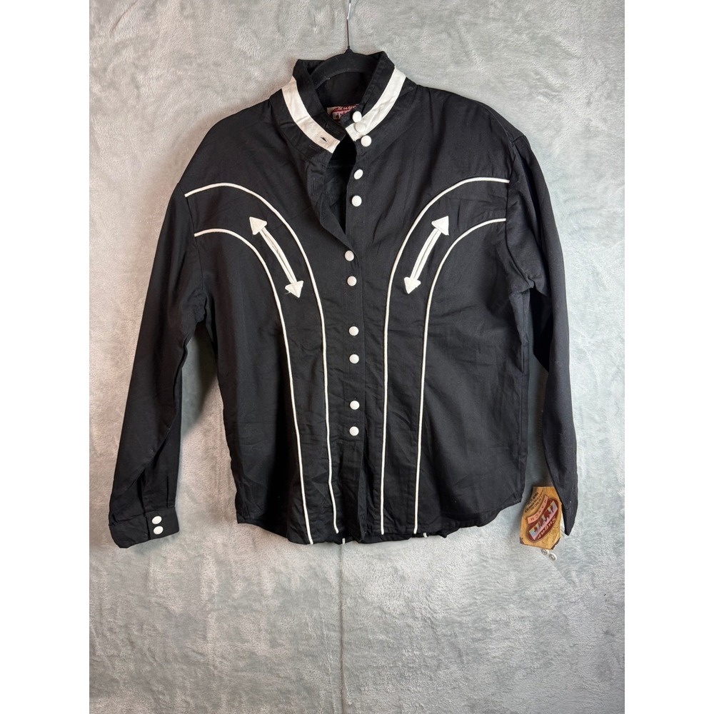 SUGAR RANCH Western Shirt Womens L Black White Pearl Snap Cotton Rodeo NWT